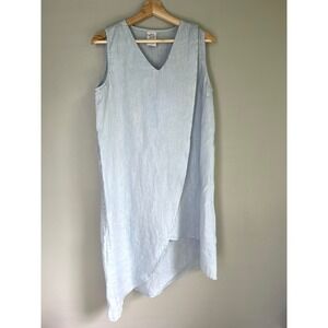 Match Point Linen Dress Sleeveless V-Neck Lagenlook‎ USA Made Size S Light Blue